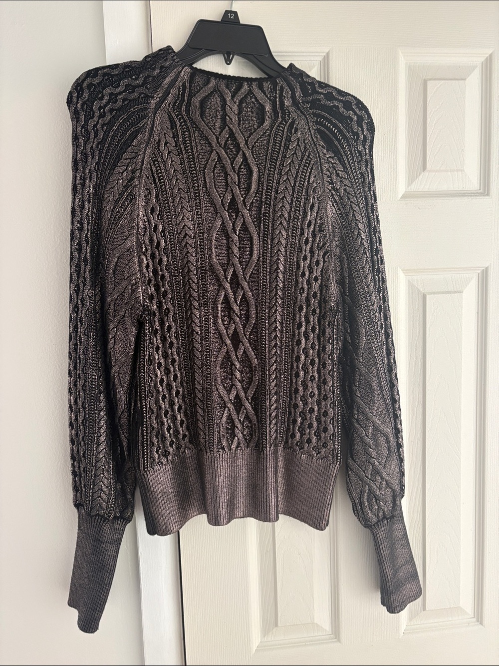 Express Women's metallic Cable Knit Sweater - Charcoal Gray